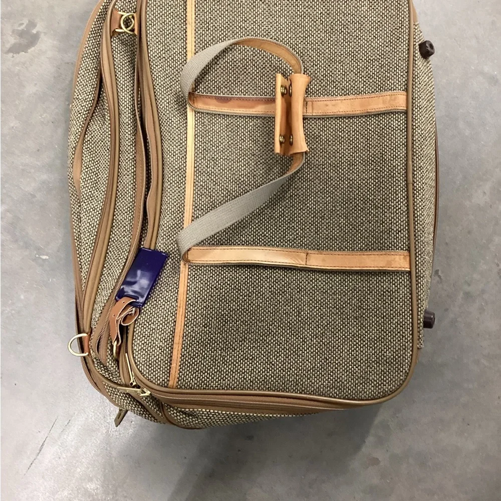 Men's Brown Canvas Travel Briefcase with Tan Trim and Leather Accents